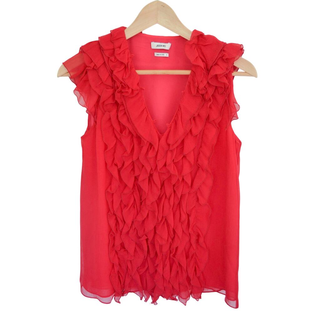 Jason Wu Y2K Pink Silk Ruffle Sleeveless Blouse Size 0